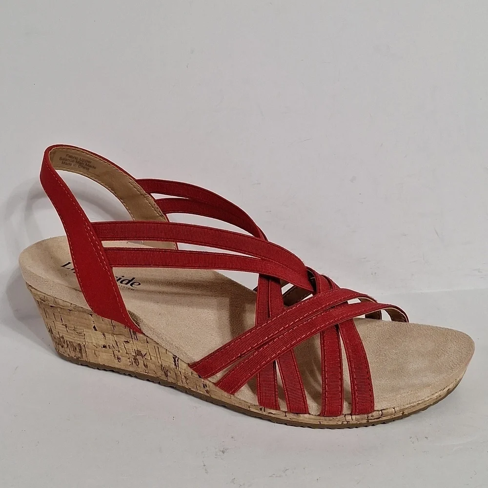Life Stride (NEW) Red Mallory Stretch Strappy Wedge Comfort Sandals Size 9.5